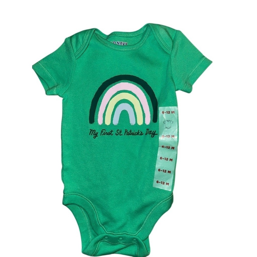 Old Navy Baby Bodysuit One-Piece 6-12 Months Green My First St Patrick's rainbow